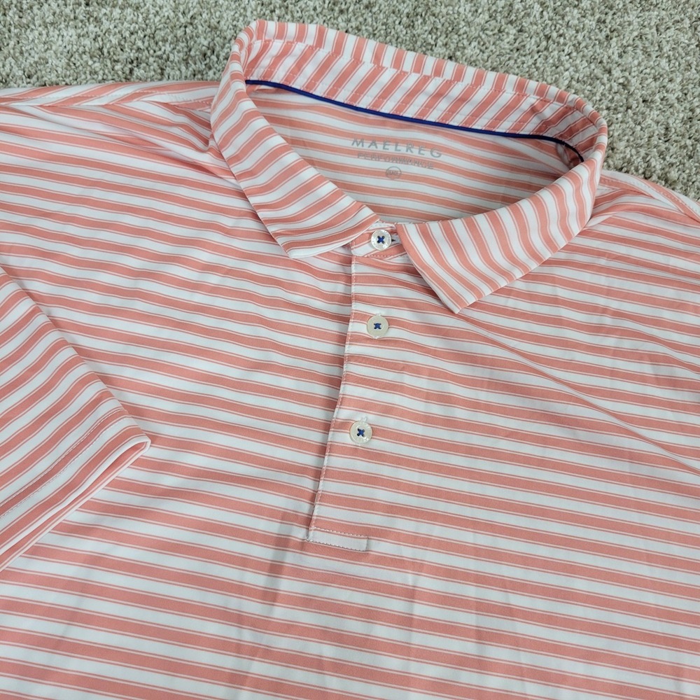 Maelreg‎ Mens 3XL Orange White Striped Performance Stretch Golf Polo SS